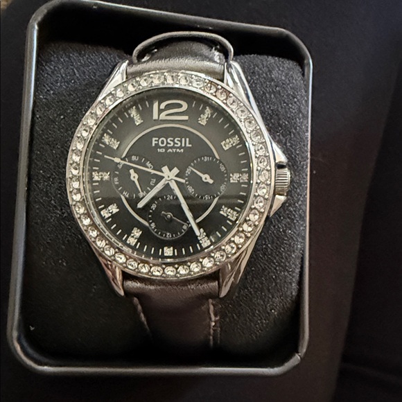 Fossil Silver and Black Crystal Watch - Picture 1 of 5